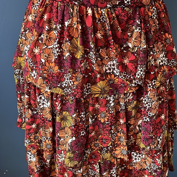 By & by burgandy red floral, spaghetti strap, tiered dress - Picture 7 of 10